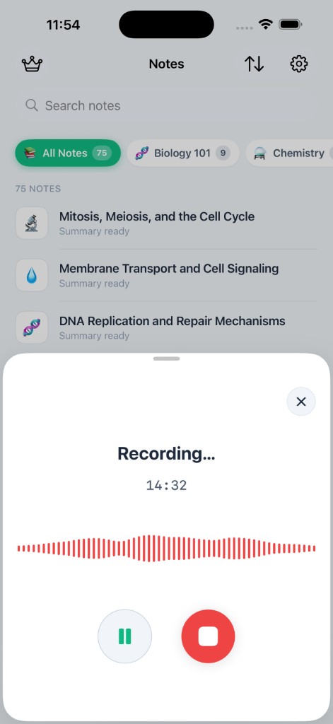 Recording a lecture in NexNote with live waveform